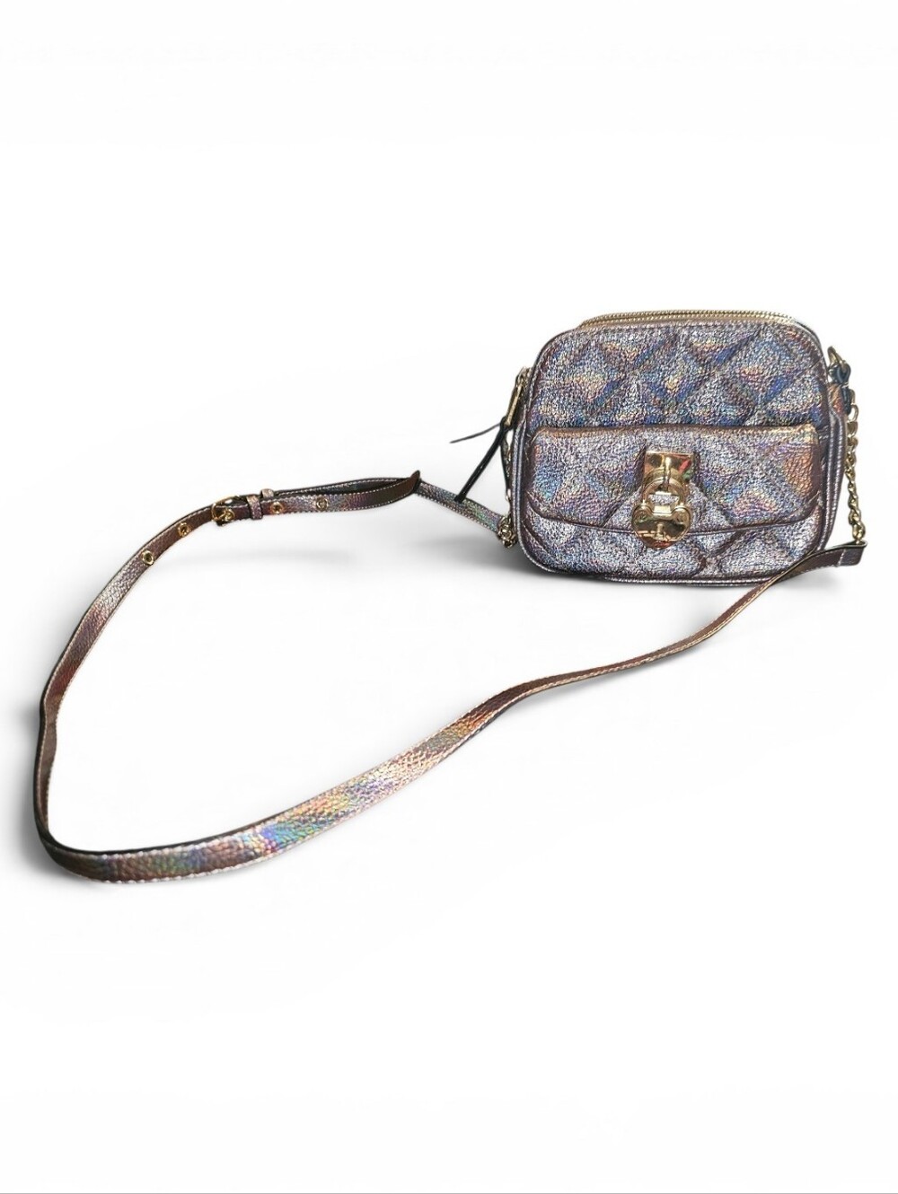 JUICY COUTURE Irridescent Pewter Quilted Crossbody Bag